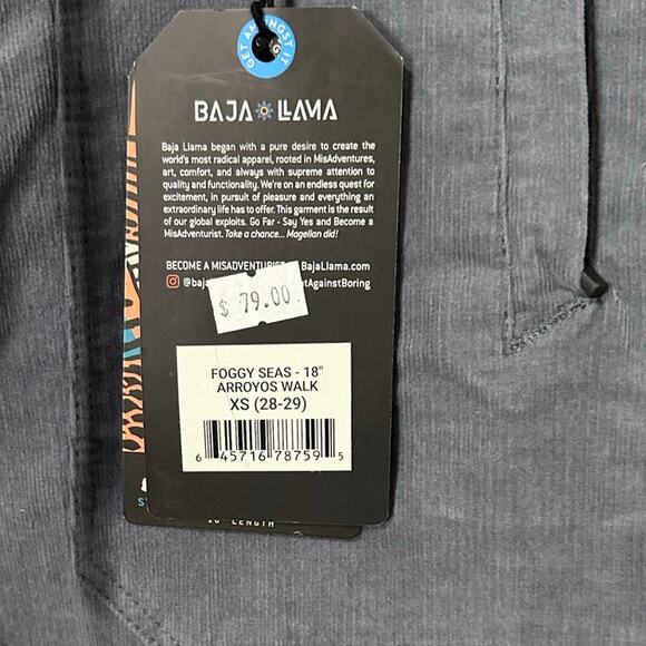 New Baja Llama Men's Foggy Seas- Arroyos Stretch Corduroy Shorts, Size 28 - Picture 4 of 4